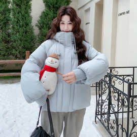 蓝色羽绒服女款2025冬季新款超好看韩版宽松连帽慵懒风加厚面包服