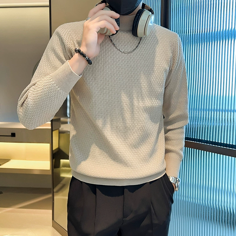 Мужской эластичный цветной вязаный демисезонный базовый свитер, slim fit