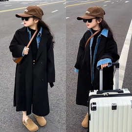 女童秋冬新款呢子大衣2025新款中大童韩版小个子中长款风衣外套潮