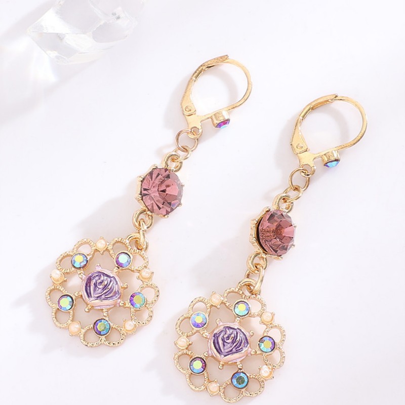 1 Pair Classic Style Flower Plating Inlay Alloy Artificial Gemstones Drop Earrings display picture 2