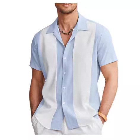 Cross-border Hawaii Shirt Summer Short Sleeve Men's Beach Striped Print Imported Men's Clothing Short Sleeve Wholesale