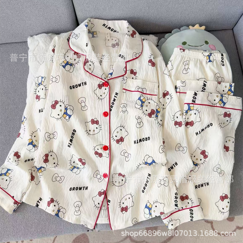 Autumn Pajamas for Women, Cloud-Like Long-Sleeved Pants, Bow-Knot Kt Dormitory Cartoon Cute Girl Home Wear Set Autumn Pajamas for Women, Cloud-Like Long-Sleeved Pants, Bow-Knot Kt Dormitory Cartoon Cute Girl Home Wear Set