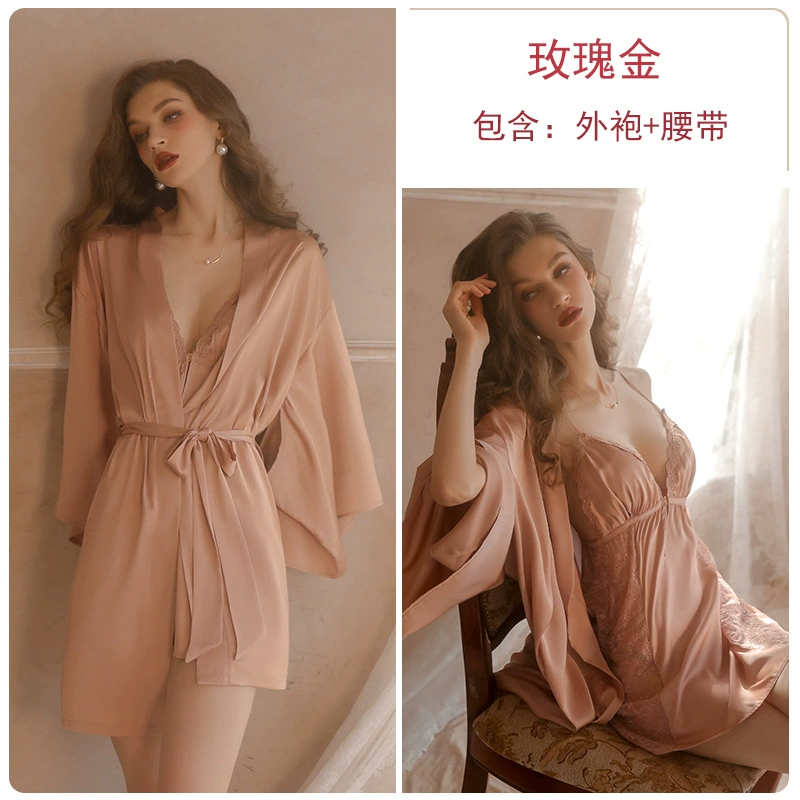 Комплект пижамы из кружева, ночной халат и robe, женское ночное белье, размер One-size и размеры M–XXXL