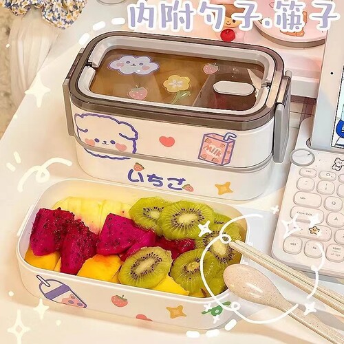 Best-selling Amazon bento box microwave food-grade lunch box for office workers, double-layer plastic rice box, Japanese-style foreign trade