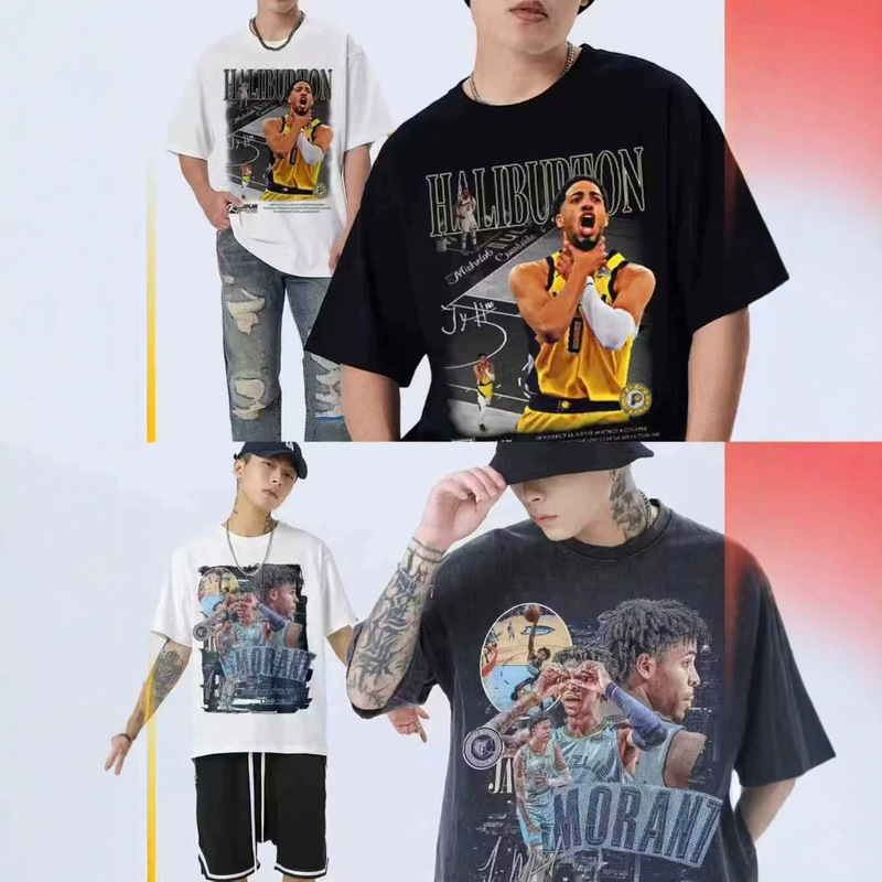 Summer men's and women's trendy cross-border best-selling 350-400g heavyweight pure cotton American street style printed short-sleeve T-shirt Summer men's and women's trendy cross-border best-selling 350-400g heavyweight pure cotton American street style printed short-sleeve T-shirt