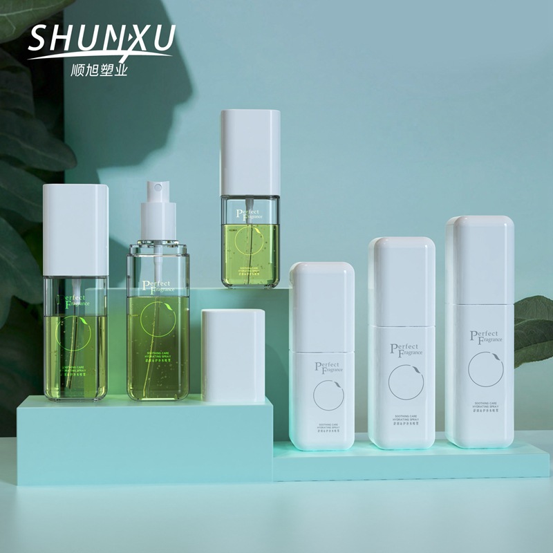 现货新款80ml100ml四方卡罩透明按压细雾喷雾瓶分装保湿乳液瓶子