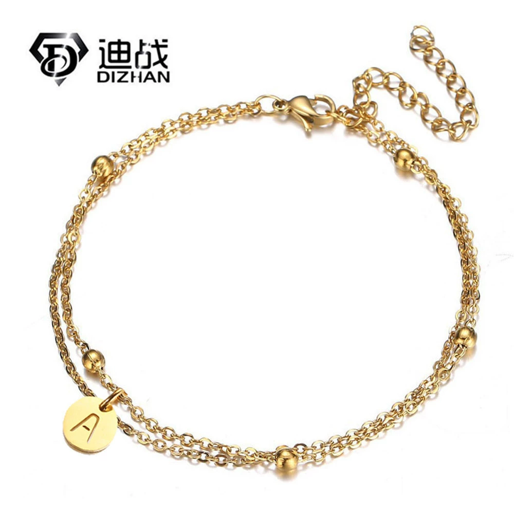 Простой браслет из нержавеющей стали, персонализированная цепочка для шитья, начальная, 26 букв, круглая Брендовая женская, модная, ручная бижутерия