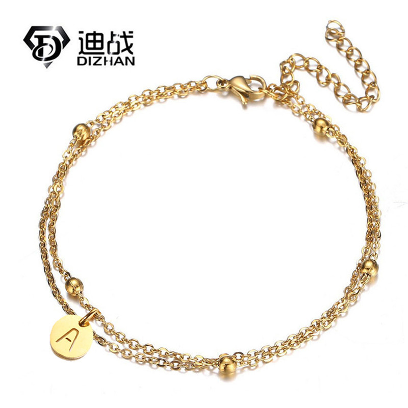 Simple Stainless Steel Bracelet Personalized Stitching Chain Initial 26 Letters Round Brand Women's ins Fashion Hand Jewelry