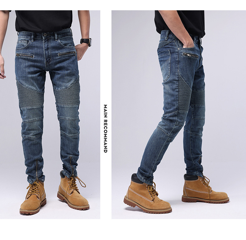 Jeans slim uomo patchwork elasticizzati pantaloni moto casual_voghion.com