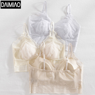 French Lace Lingerie Women's Bra for Small Bust, Push-Up, No Empty Cup, Summer Thin Style, Inner Camisole, Beautiful Back, Fixed Rabbit Ear Cup