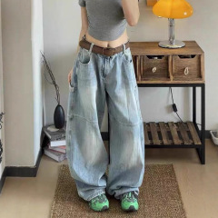 美式高街弯刀牛仔裤女宽松阔腿2025秋季新款慵懒风显瘦垂感弯刀裤