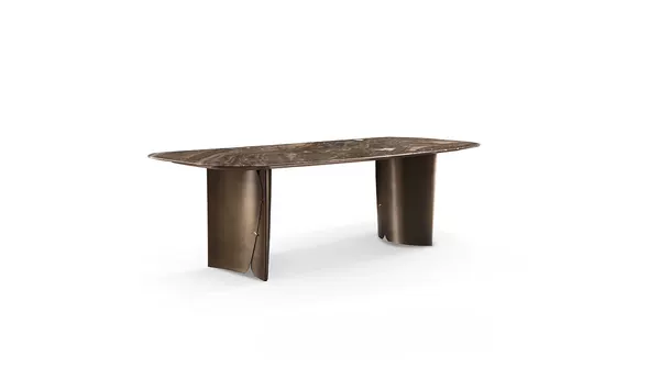 Modern Simple Luxury Italian-Style Venetian Brown Natural Marble Long Dining Table Stainless Steel Dining Table Dining Room Space
