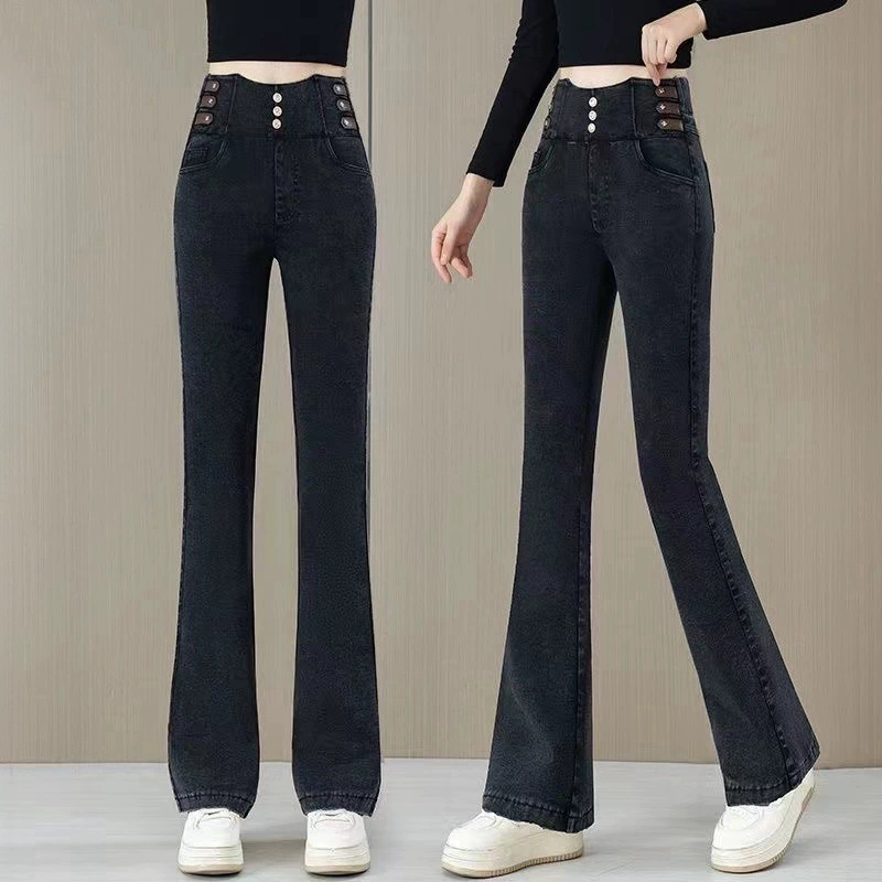 Цветные демисезонные джинсы, брюки, тёплые legging, универсальная труба с обогревом, высокая талия