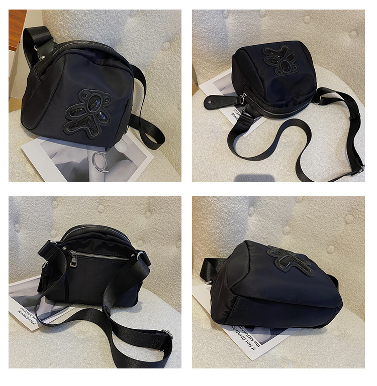 commuter leisure bear sequined Oxford cloth bag crossbody bag chest bag shell bag_voghion.com