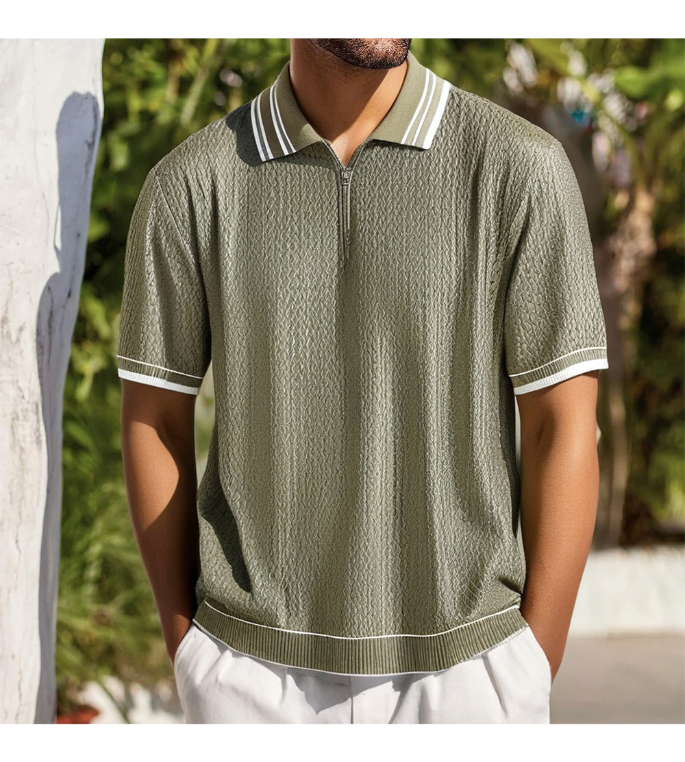 Men's fancy jacquard knit polo shirt