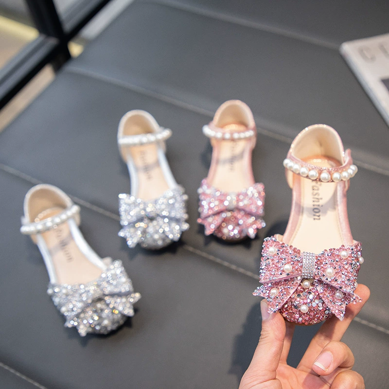Обувь принцессы Aisha для девочек, Новинка лета, 2024, детская кожаная обувь, обувь со стразами для маленьких девочек, одиночная обувь с мягкой подошвой