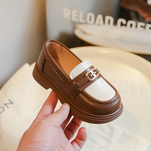 Children's leather shoes 2024 spring and autumn new Korean style college style single shoes anti-slip soft soles slip-on children's loafers for girls