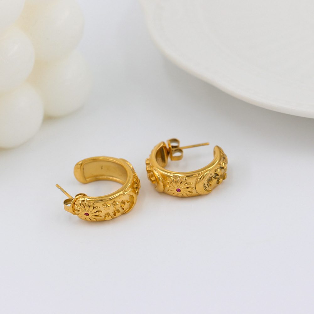 Earrings Classification 1 Pair Quantity 1 Pair Fashion Sun Star Moon Plating 304 Stainless Steel 316 Stainless Steel Rhinestones 18K Gold Plating In Furnace Stainless Steel Earrings