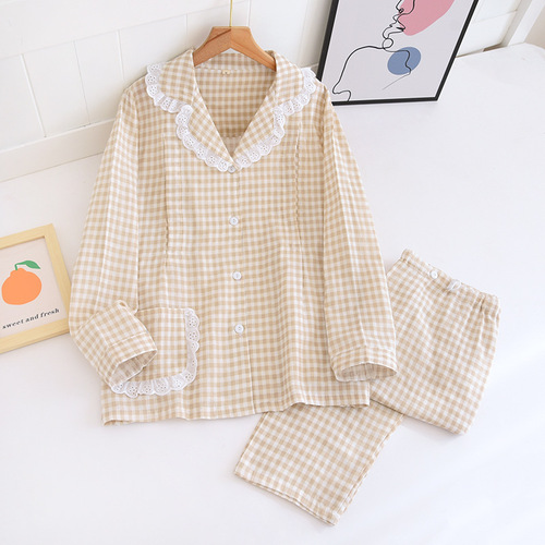 Spring and Autumn Double-layer Cotton Postpartum Pajamas Breathable for Pregnant Women and Postpartum Use