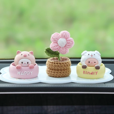 Other Automotive Interior Supplies Car Ornaments Car Interior - dog-pig-plush-puff-flower-blue-flower-cushion