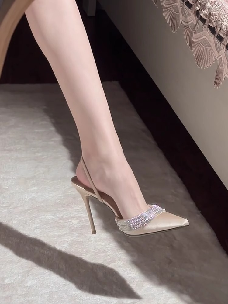 2025 New Pointed Champagne Color High Heels Stiletto Closed Toe Sexy Shallow Mouth Rhinestone Silk Strap Sandals For_vogvips.com