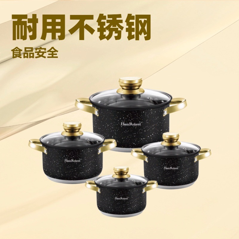 Set de cocina de acero inoxidable 8 piezas set de exportación doméstica utensilios de cocina de punto negro combinación de cocina de gas transfronteriza