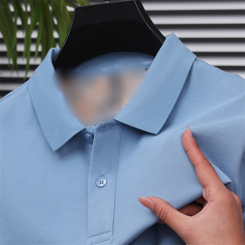 2025 New Summer Men's Young and Middle-Aged Lapel Breathable Cotton T-Shirt Fashionable Casual Short-Sleeved Polo Shirt Top