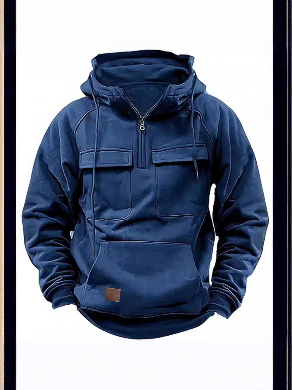 Cross-Border Autumn and Winter New Men's Hooded Pure Color Sweatshirt European and American Youth Sports Multi-Flap Pocket Pants Leather Sweatshirt Jacket