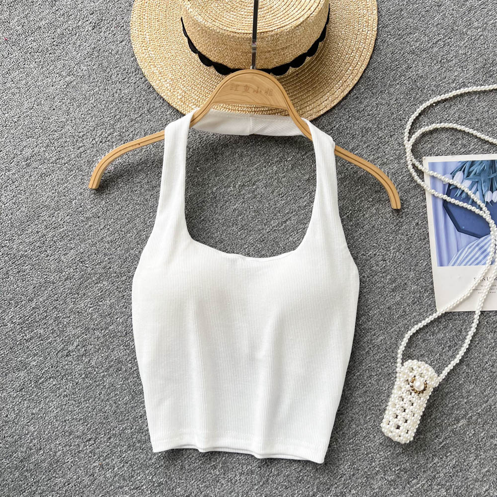 84g Weight Cotton, Rib Fabrics Fabric Type Short Top Length Vest Tops Type Holiday, Banquet, Daily Occasion Halter Neck Neckline Slim Fit Type Solid Color Pattern Summer Season Women's Gender Elegant, Streetwear Style Wholesale Women's Elegant Streetwear Solid Color Tank Tops 11