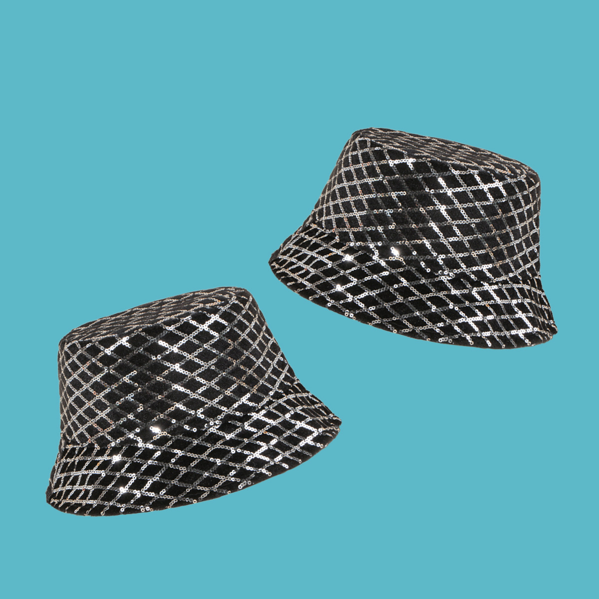 Black Fashion Diamond Sequin Fisherman Hat display picture 2