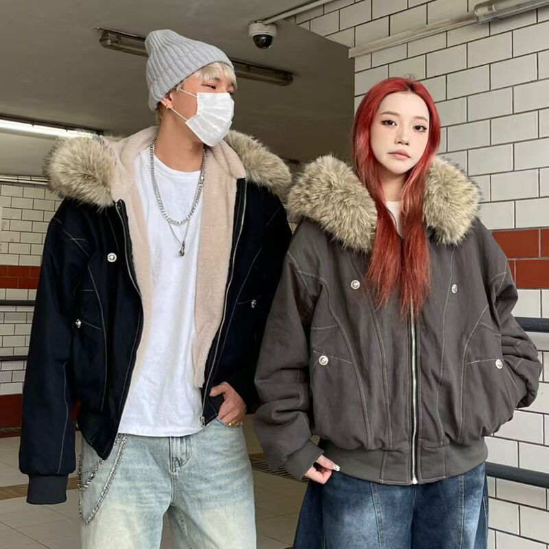 Trendy American-Style Cotton Jacket for Women 2025 New Model, Mountain Eagle Workwear Jacket, Cotton Coat with Fleece Lining, Thickened Winter Cotton-Padded Jacket
