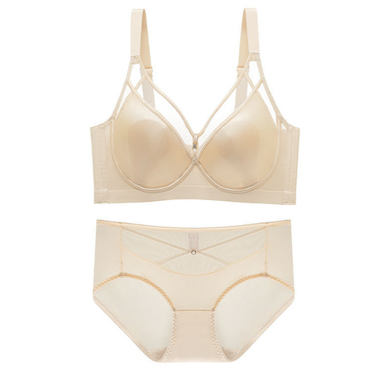 6622 Sujetador delgado de copa de orejas de conejo de satén de lujo ligero, pecho grande, pequeño y delgado, sujetador de pecho ajustable