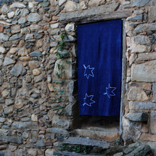 蓝言扎染门帘棉布隔断帘两片式卧室遮挡家用屏风中式半帘大理厂家