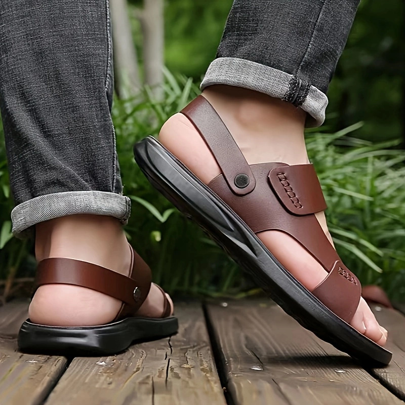 Camel Dynamic Leather Sandals for Men, New Genuine Leather Summer Casual Beach Shoes, Non-Slip Men's Sandals, Outdoor Slippers Wholesale