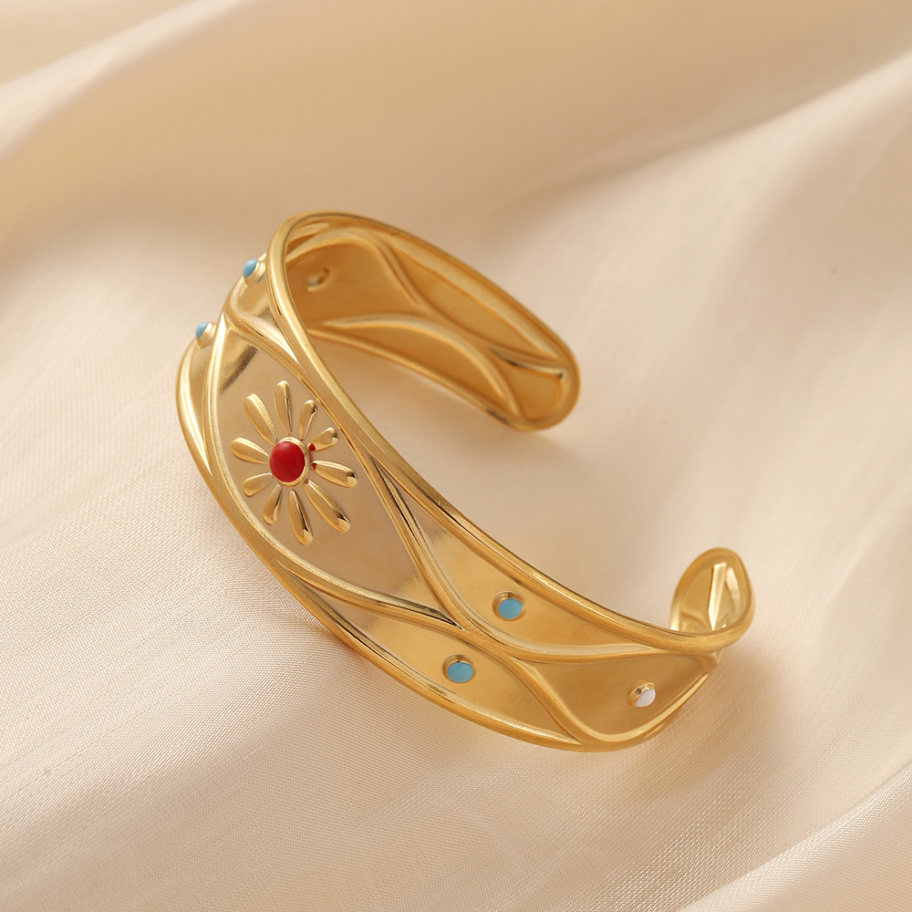 Fashion Flower Stainless Steel Plating Bangle 1 Piece