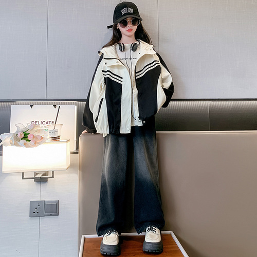 Girls' spring and autumn windbreaker coat, children's  autumn clothing, new style, fashionable autumn jacket for girls and older girls