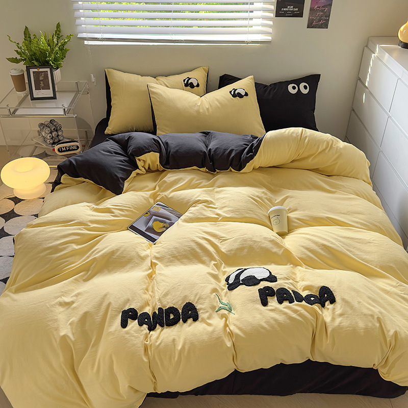 Simple ins toallas de algodón lavados bordadas cuatro piezas sábanas cubiertas cama de dibujos animados dormitorio de tres piezas ropa de cama
