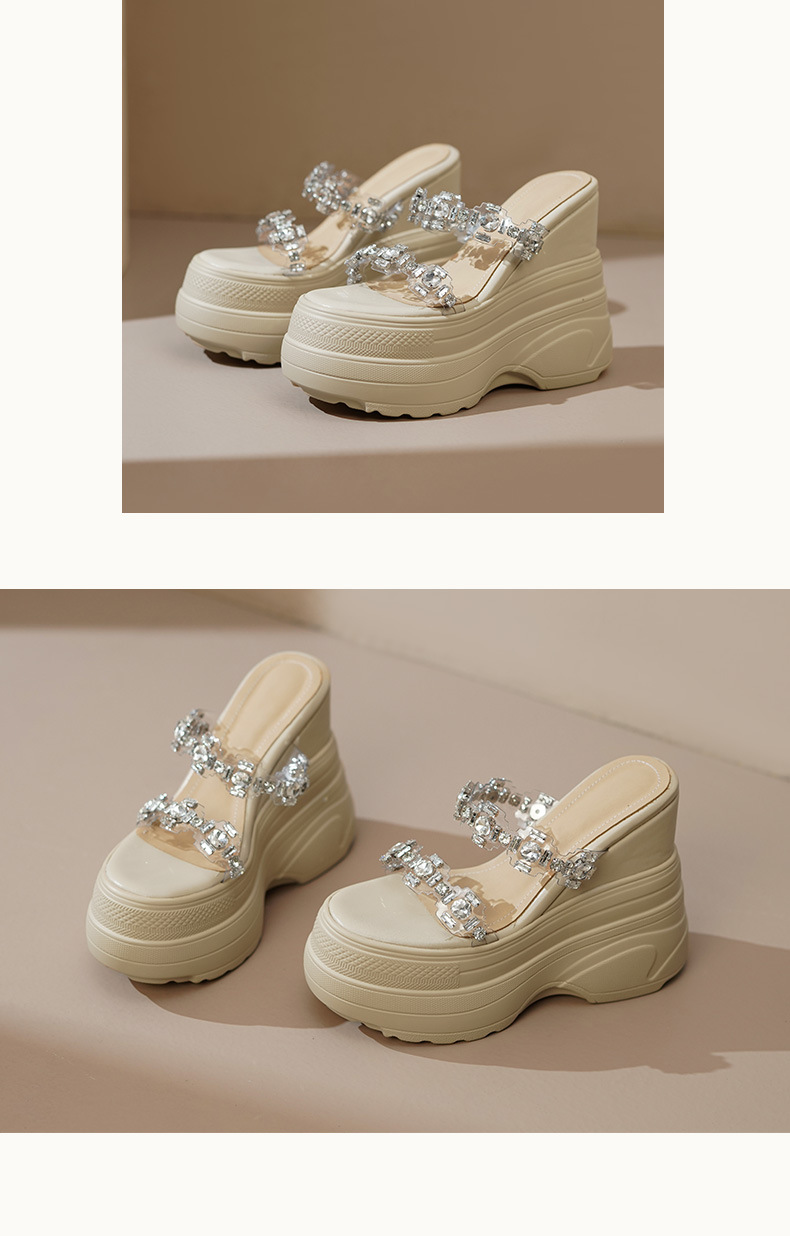 Dép sandal cao gót nữ đế xuồng đính đá 14cm — Màu trắng, Màu mơ chi tiết 6