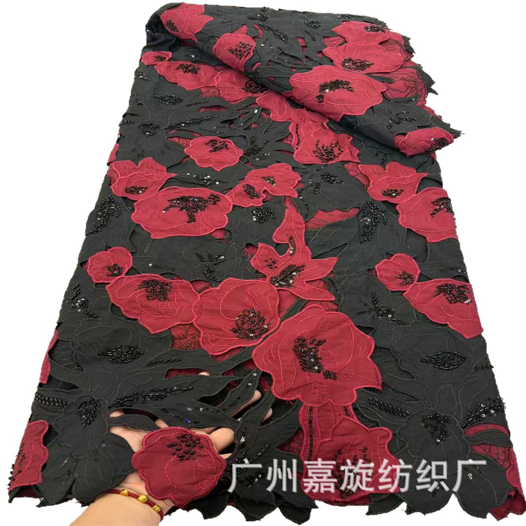 Nueva tela de encaje soluble en agua con bordado de terciopelo hueco de ancho completo para ropa africana, vestidos, vestidos de novia y accesorios para vestidos qipao.