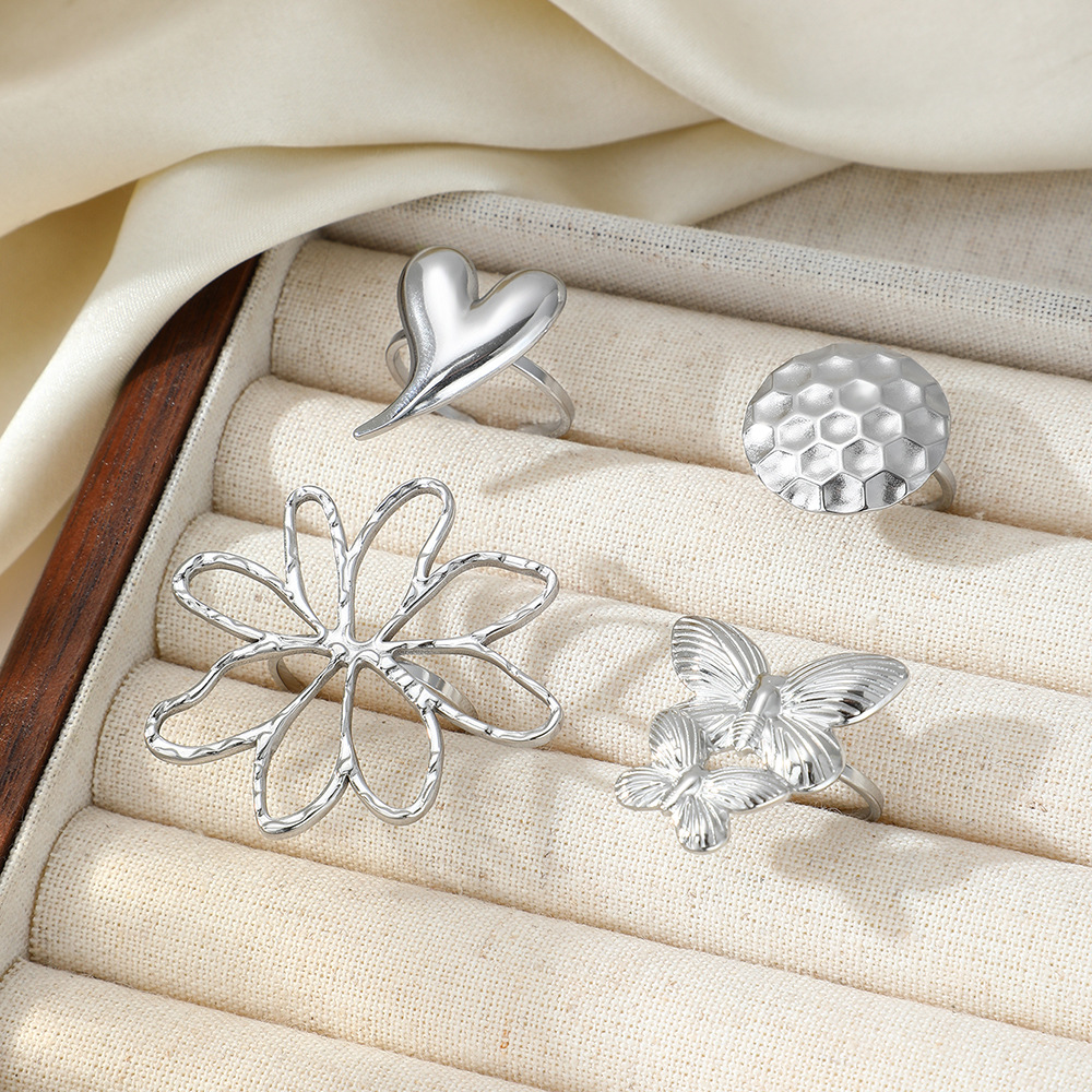 1 Piece Quantity Holiday, Daily Occasion 304 Stainless Steel Material Flower Pattern Wholesale Jewelry Vacation Simple Style Flower 304 Stainless Steel Plating Open Rings