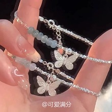 纯银S925蝴蝶碎银子墨绿蓝水翡翠手链女气质轻奢百搭女串珠子手饰