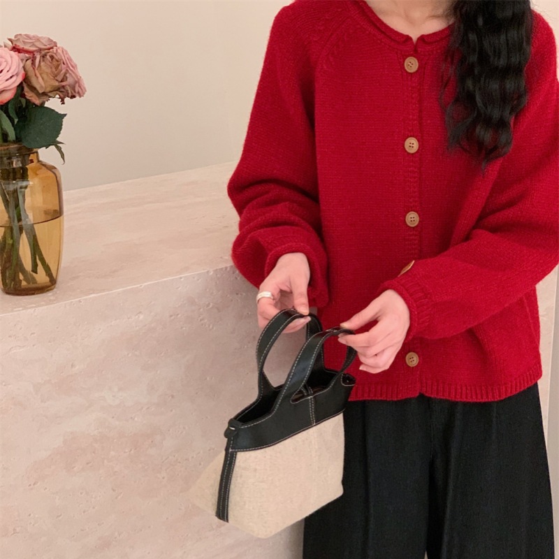 Nuevo estilo coreano de otoño y invierno simple estilo de viento sólido color completo retro cardigan de punto suéter de viento relajado abrigo abrigo image 12