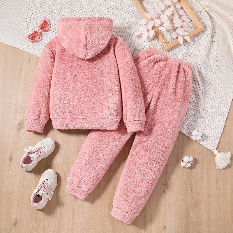 Kinder Frühjahr Neue ärmeln Kapuzenpullover Lange Hosen Plüsch Casual Zwei stück Set für Mädchen_voghion.com