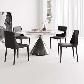 轻奢岩板餐桌椅意式极简小户型带转盘大圆桌客厅圆形桌子家用饭桌