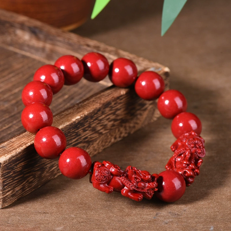 Ethnic bracelet, rosary with round beads, ethnic style, cinnabar