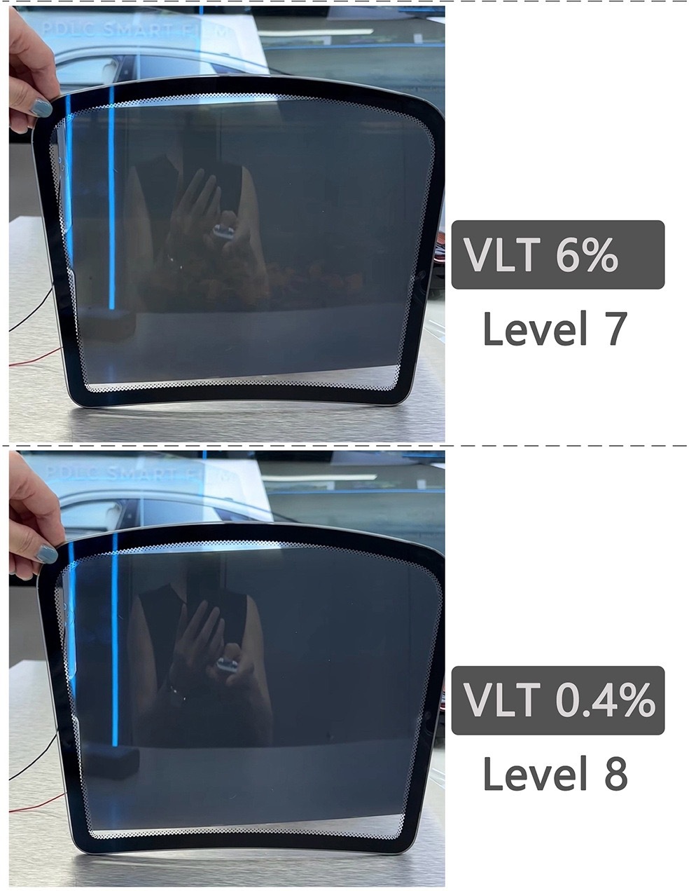 12V car DLC dye liquid crystal film, intelligent dimming film, electronically controlled car window glass film, heat insulation film, remote control color changing film