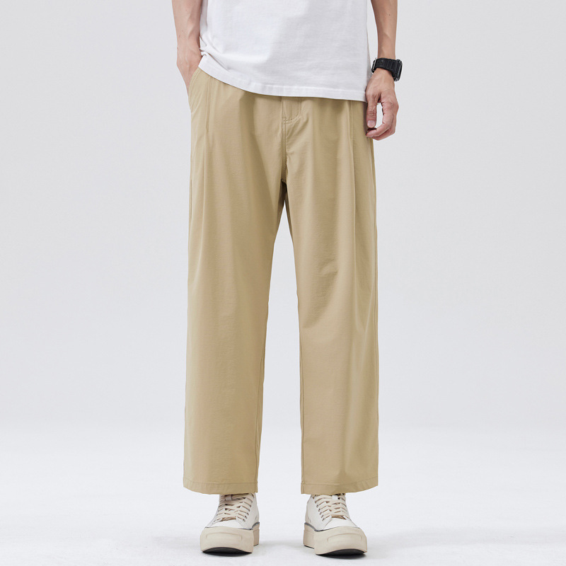 Japanese Retro Style Cropped Pants for Petite Men, Casual Pants, Simple Versatile Loose Wide-Leg Straight Pants