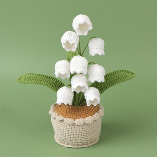 Handmade Flower Finished Product, Lily of the Valley Potted Plant, Woven Yarn Potted Plant, Creative Everlasting Flower, Artificial Flower Desktop Ornament