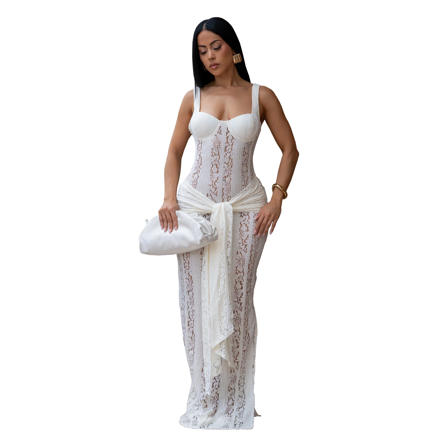 C7705 cross-border AliExpress amazon Europa y América moda mujer perspectiva sexy cordón de hombro vestido de cadera