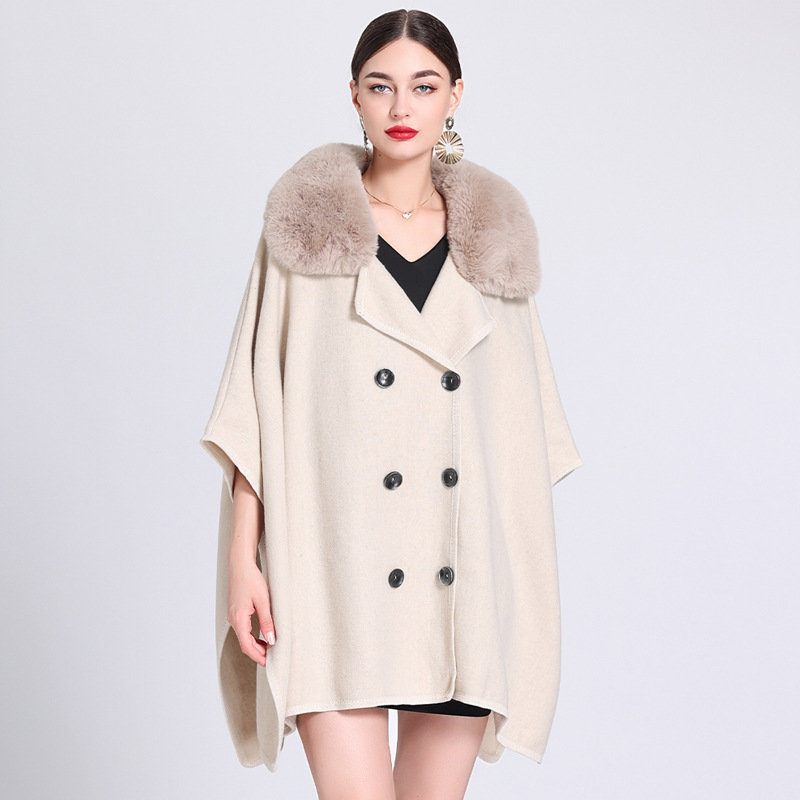 Μάλλινη γιακά κάπα κάπα κυρία φαρδιά πλεκτή ζακέτα μεγάλο μέγεθος μάλλινο παλτό κυρία_voghion.com